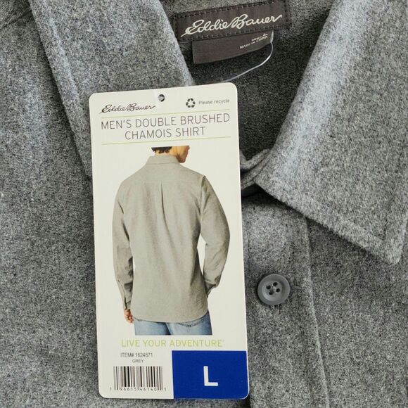 NWT Eddie Bauer Mens Double Brushed Chamois Button-Down Shirt Cotton Grey Size L - Picture 4 of 6